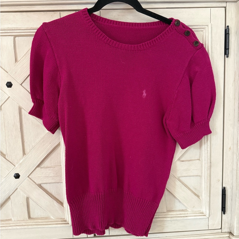 Ralph Lauren Fuchsia Button-Shoulder Sweater
